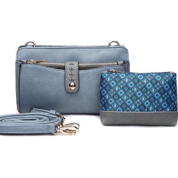 💙NWT MKF Blue 3-in-1 Crossbody & Wallet Set💙 - Picture 1 of 8